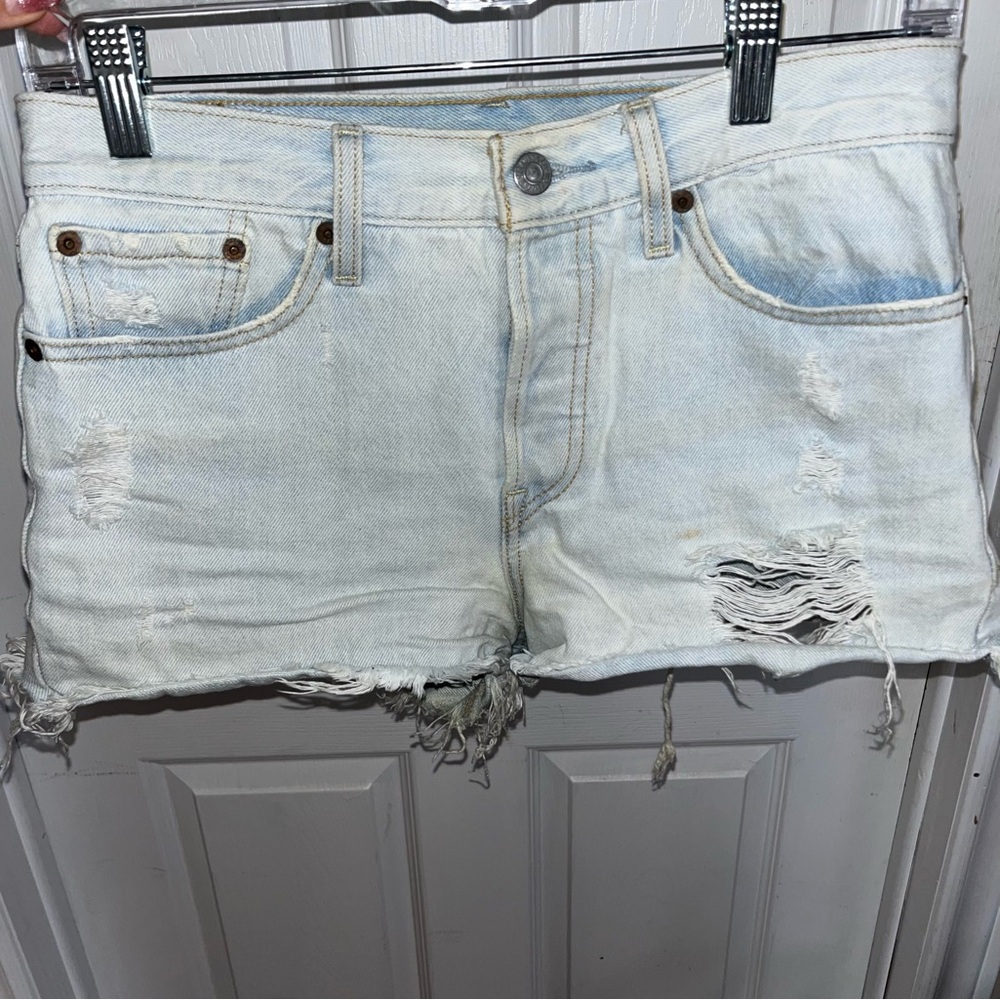 Levi’s Distressed Light Blue Denim Shorts